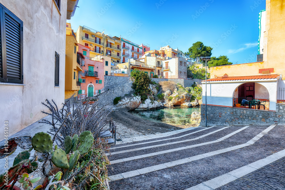 Spectacular sunny day over Santa Flavia town.
