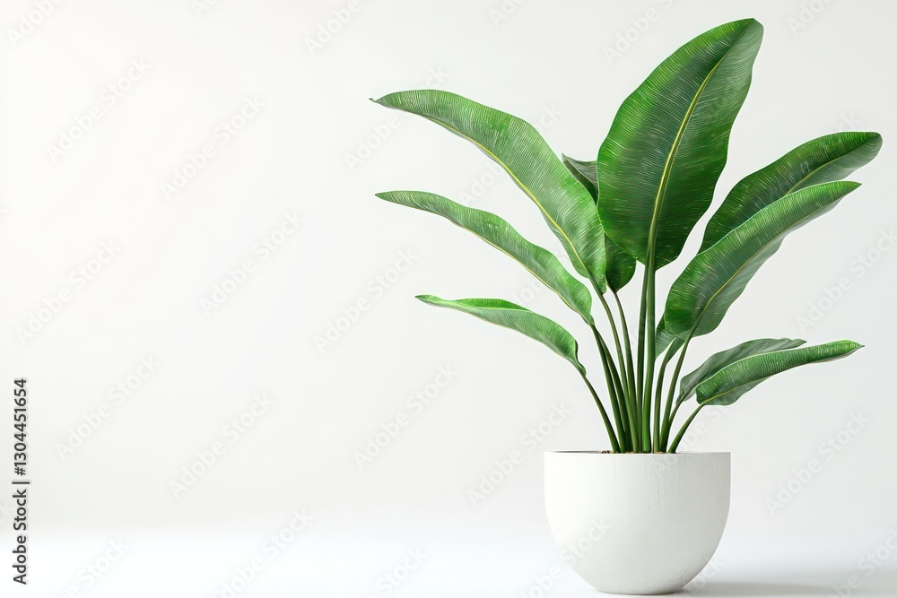 A modern, clean depiction of a potted banana plant, isolated on a white background to highlight the simplicity and beauty of the plant. A modern, clean depiction of a potted banana plant, isolated on a white background to highlight the simplicity and beauty of the plant.