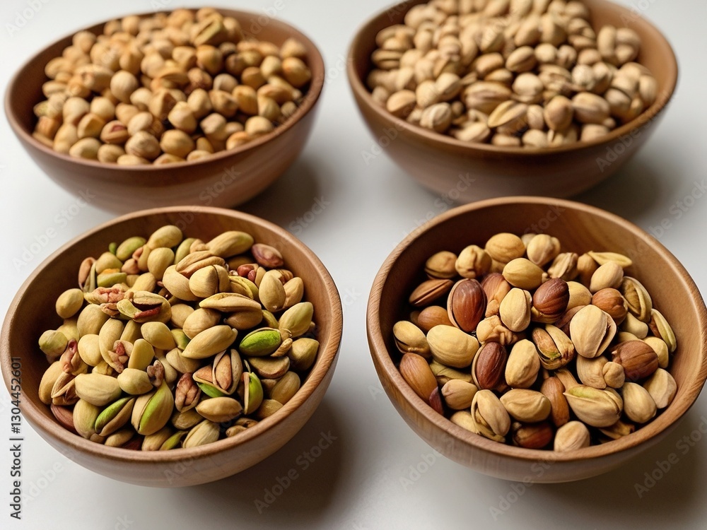 Assorted Nuts in Wooden Bowls – A Healthy Snack Selection Assorted Nuts in Wooden Bowls – A Healthy Snack Selection