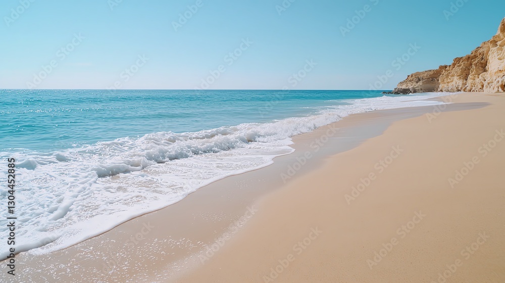 Serene beach view with golden sands, gentle waves, and clear blue skies. Perfect for a tranquil getaway. Serene beach view with golden sands, gentle waves, and clear blue skies. Perfect for a tranquil getaway.