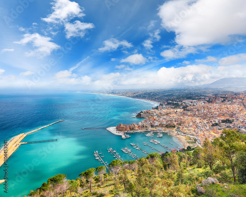 Obraz na płótnie Spectacular aerial cityscape of Castellammare del Golfo town w salonie