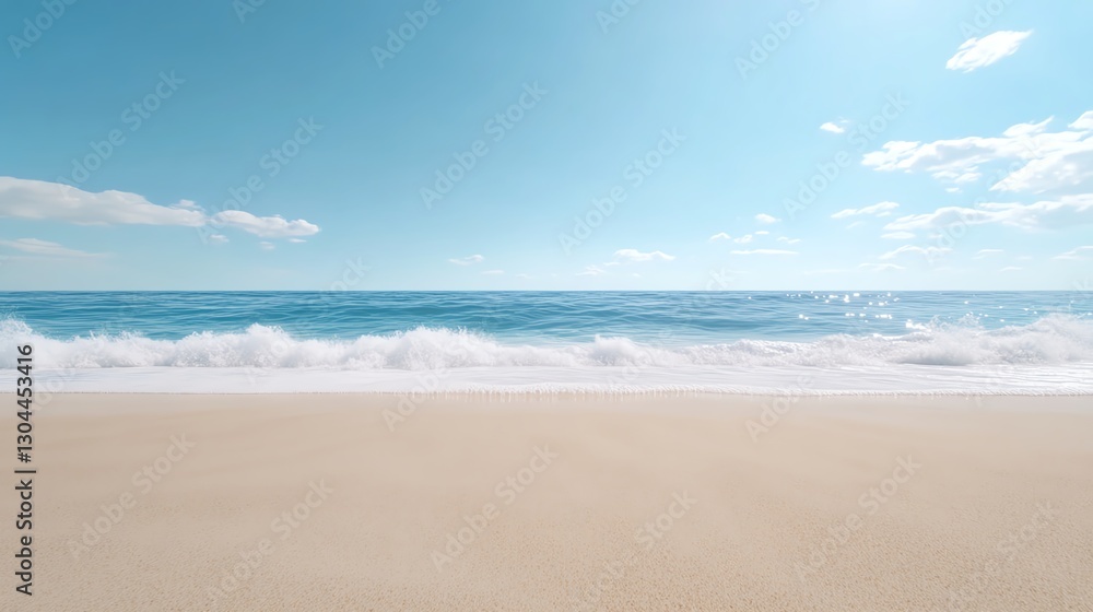 Serene beach with gentle waves and clear blue sky, perfect for relaxation and summer vibes. Serene beach with gentle waves and clear blue sky, perfect for relaxation and summer vibes.