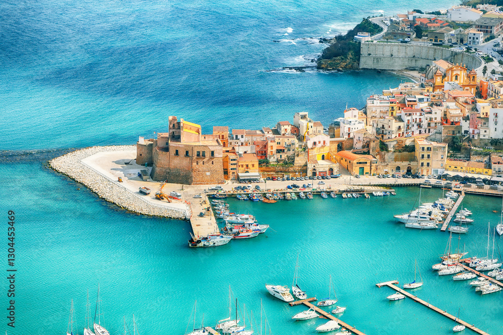 Spectacular aerial cityscape of Castellammare del Golfo town
