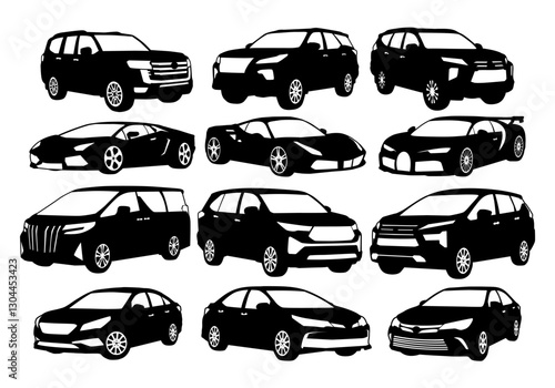 modern car vector silhouette view different