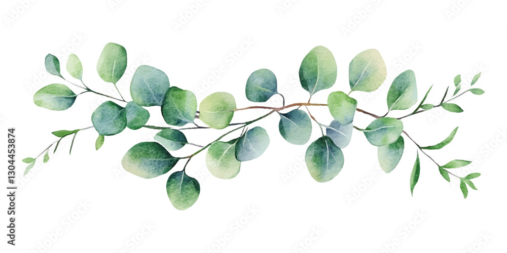 Obraz premium Watercolor painting of eucalyptus leaves on a white background