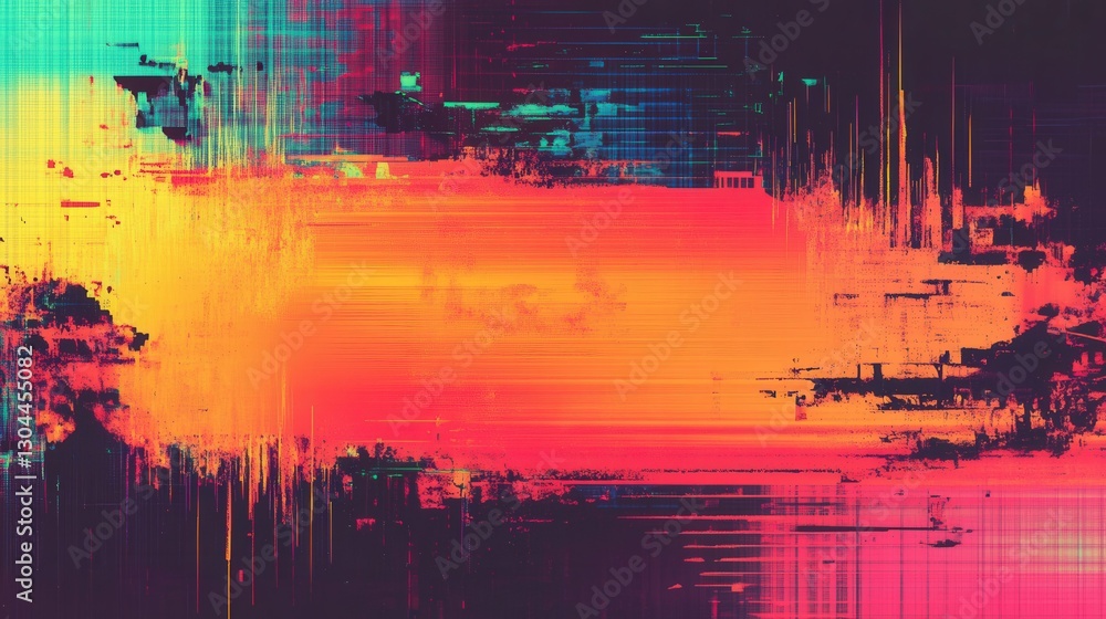 Obraz premium abstract background with glitch patterns and digital noise, vibrant neon colors, retro screen texture, dynamic lines, futuristic look