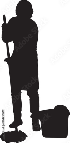 vector; silhouette;hand holding a broom and dustpan