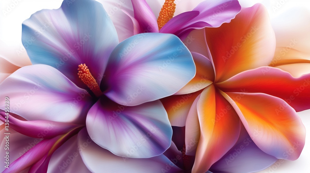 Fototapeta premium Vibrant Floral Symphony: A Close-Up of Exquisite Canna Lily and Plumeria Blooms