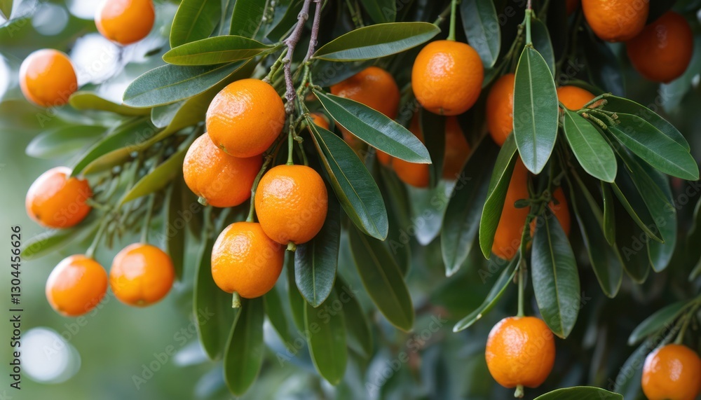 A tree with ripe citrus hanging from its branches A tree with ripe citrus hanging from its branches