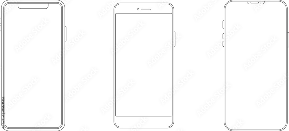 Outline line drawing modern smartphone. Elegant thin stroke line style design vector. Elegant thin line stroke style design smartphone. Outline line drawing modern smartphone. Elegant thin stroke line style design vector. Elegant thin line stroke style design smartphone.