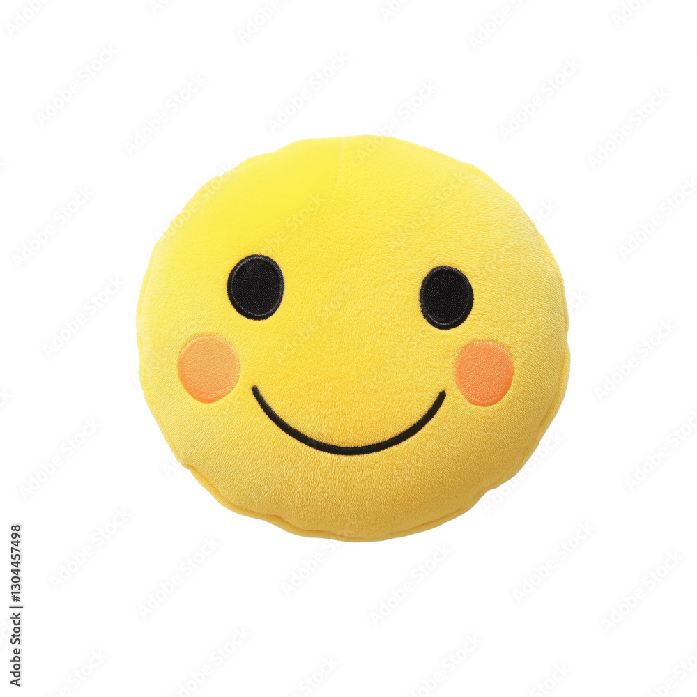 Fototapeta premium Cheerful yellow smiley face pillow, perfect for adding joy to any space, isolated on transparent background