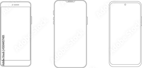 Outline line drawing modern smartphone. Elegant thin stroke line style design vector. Elegant thin line stroke style design smartphone.