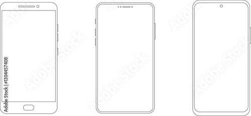 Outline line drawing modern smartphone. Elegant thin stroke line style design vector. Elegant thin line stroke style design smartphone.