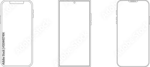Outline line drawing modern smartphone. Elegant thin stroke line style design vector. Elegant thin line stroke style design smartphone.