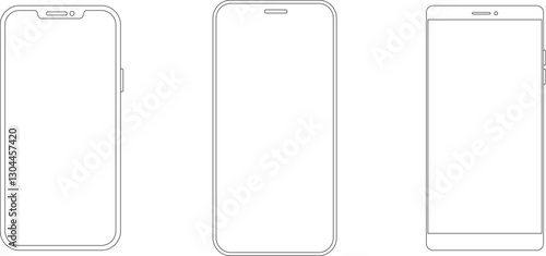 Outline line drawing modern smartphone. Elegant thin stroke line style design vector. Elegant thin line stroke style design smartphone.