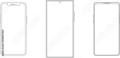 Outline line drawing modern smartphone. Elegant thin stroke line style design vector. Elegant thin line stroke style design smartphone.