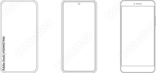 Outline line drawing modern smartphone. Elegant thin stroke line style design vector. Elegant thin line stroke style design smartphone.