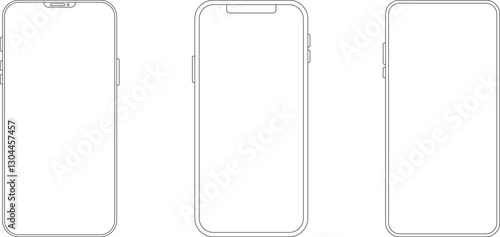 Outline line drawing modern smartphone. Elegant thin stroke line style design vector. Elegant thin line stroke style design smartphone.