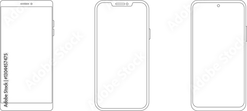 Outline line drawing modern smartphone. Elegant thin stroke line style design vector. Elegant thin line stroke style design smartphone.