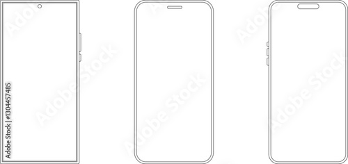 Outline line drawing modern smartphone. Elegant thin stroke line style design vector. Elegant thin line stroke style design smartphone.