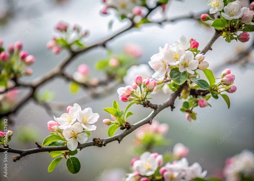 Blossoming Apple Tree Branches Against a Gray Sky - Candid Spring Nature Photography Blossoming Apple Tree Branches Against a Gray Sky - Candid Spring Nature Photography