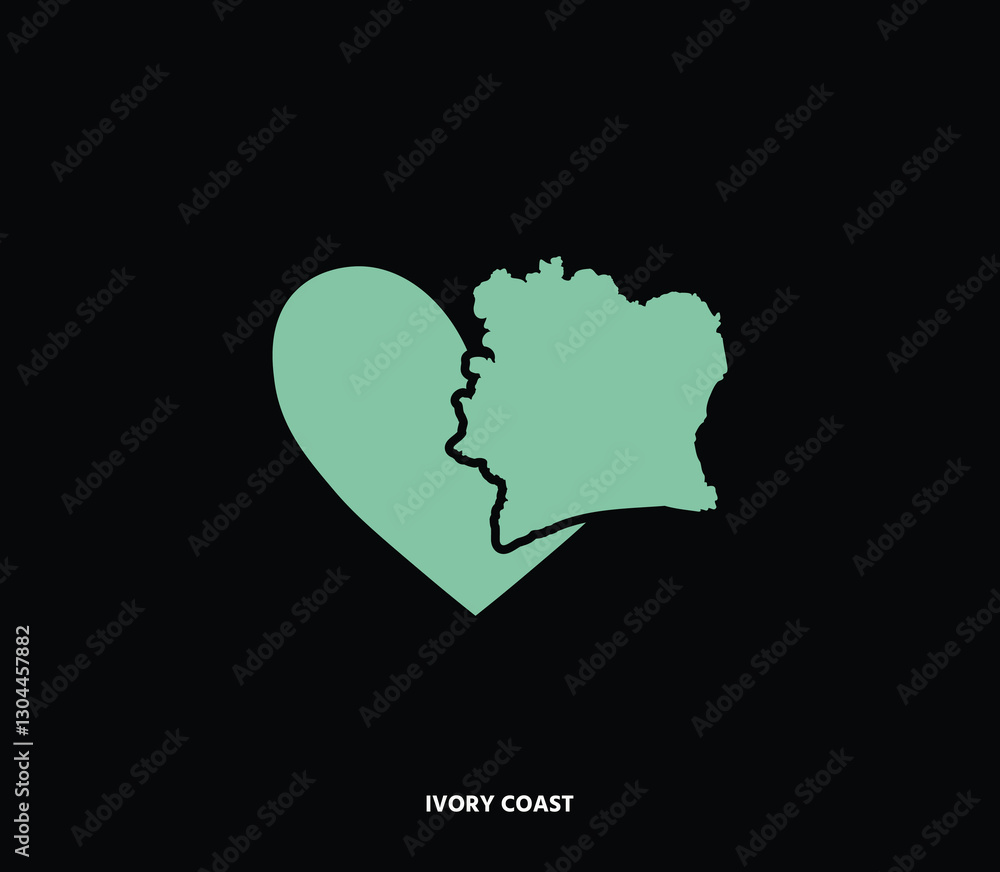 A heart-shaped Ivory Coast map, celebrating its rich culture and economic strength. Perfect for travel and business projects. A heart-shaped Ivory Coast map, celebrating its rich culture and economic strength. Perfect for travel and business projects.