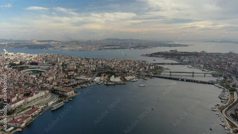 Time-lapse aerial shooting. Istanbul day and night images, Galata Tower, view from car traffic. View of the cruise port. Fog view aerial shot Time-lapse aerial shooting. Istanbul day and night images, Galata Tower, view from car traffic. View of the cruise port. Fog view aerial shot