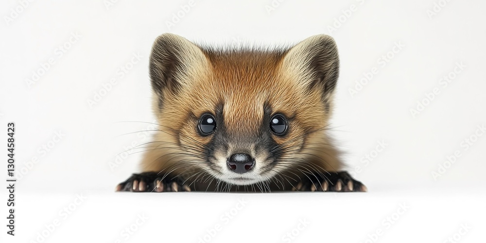 Obraz premium Cute marten with bright eyes looking curiously at the camera in a neutral setting