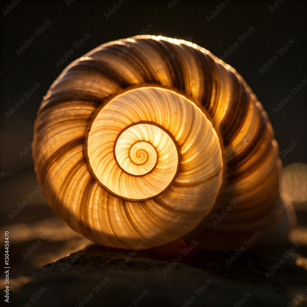 Backlit Snail Shell with Detailed Spiral and Warm Glow Backlit Snail Shell with Detailed Spiral and Warm Glow