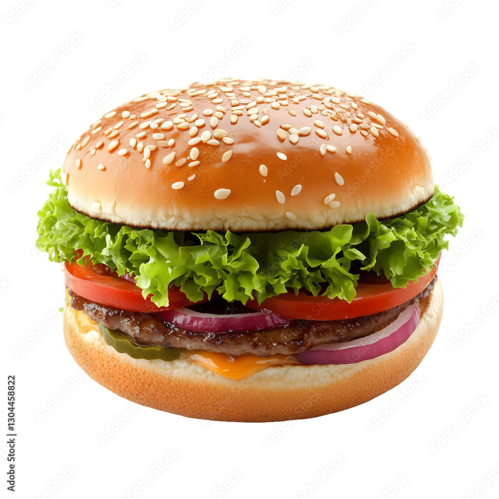 Hamburger with Sesame Seed Bun on transparent background Hamburger with Sesame Seed Bun on transparent background