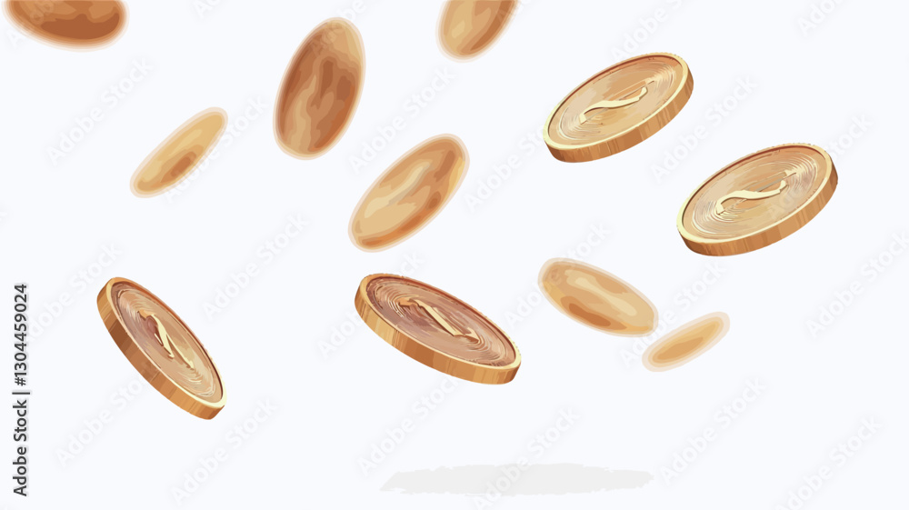 Obraz premium The image shows multiple slices of banana falling against a pure white background. The banana slices are rendered realistically, with variations in shade and highlights suggesting texture