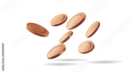 The image shows multiple brown, disc-shaped objects appearing to float or fall against a plain white background.  The discs vary slightly in size and orientation, creating a sense of
