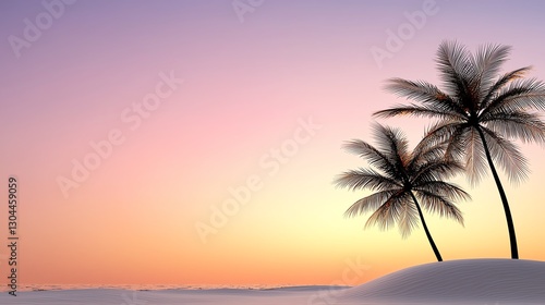 Serene tropical sunset with silhouetted palm trees against a colorful sky, evoking tranquility and nature's beauty.