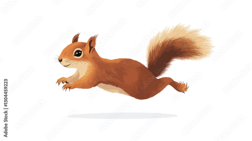Digital illustration of a red squirrel in mid-leap against a white background. The squirrel is depicted in a stylized, slightly cartoonish manner with soft, blended colors and textures. Digital illustration of a red squirrel in mid-leap against a white background. The squirrel is depicted in a stylized, slightly cartoonish manner with soft, blended colors and textures.