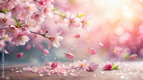 Bokeh Dream: Falling Pink Sakura Petals, Soft Focus, Spring Blossom