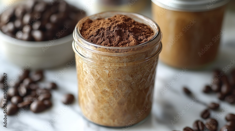 Coffee blend in mason jar, marble background Coffee blend in mason jar, marble background