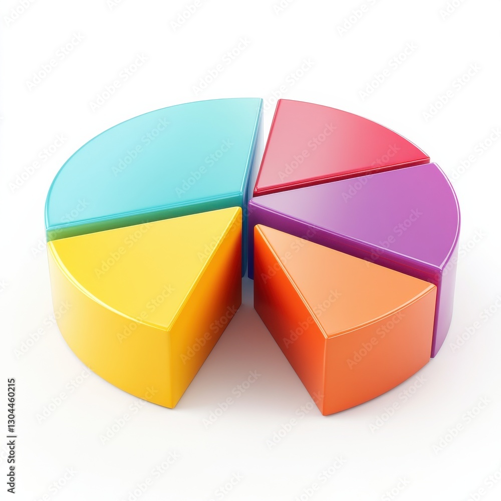 Obraz premium A colorful 3D pie chart showcasing various segments, representing data visualization and analysis.
