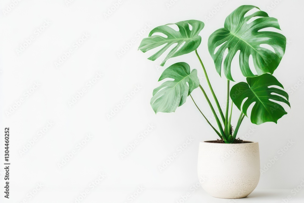A potted monstera in a simple white pot, isolated on a white background, highlighting the plant’s bold green leaves and decorative appeal. A potted monstera in a simple white pot, isolated on a white background, highlighting the plant’s bold green leaves and decorative appeal.