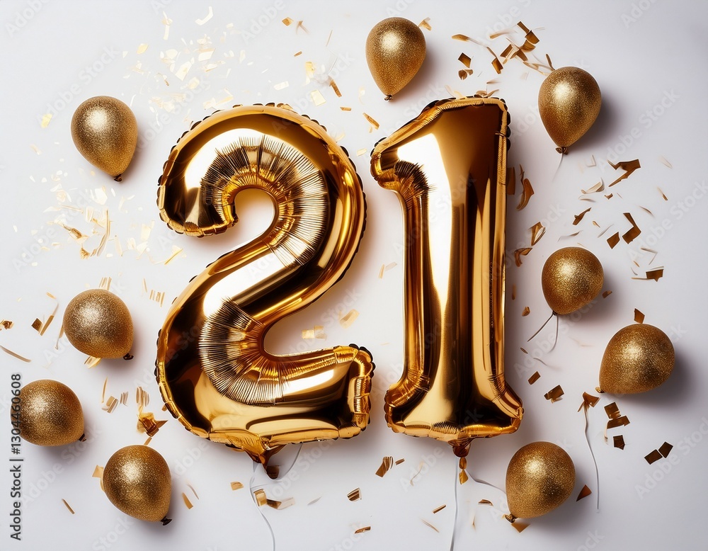 custom made wallpaper toronto digitalGold balloon number 21 for twenty-first birthday or anniversary party. White background with confetti