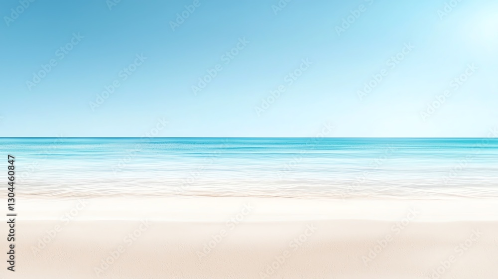 Tranquil beach scene with clear blue skies and gentle ocean waves lapping on pristine white sand. Tranquil beach scene with clear blue skies and gentle ocean waves lapping on pristine white sand.