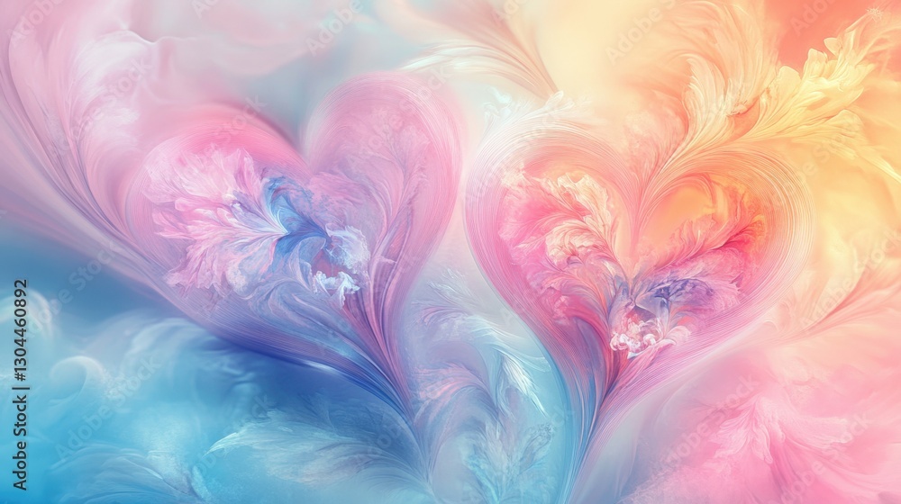 Fototapeta premium abstract background with whimsical floral heart designs and pastel tones, creative and decorative, soft gradients, artistic style