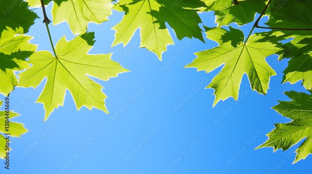 Bright Green Maple Leaves Against a Vivid Blue Sky Bright Green Maple Leaves Against a Vivid Blue Sky