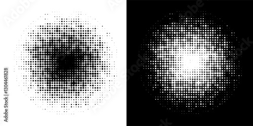 Pop art comic style dotted circle halftone pattern. Abstract dotted circles, round halftones geometric dots, pop art texture. Illustration halftone effect