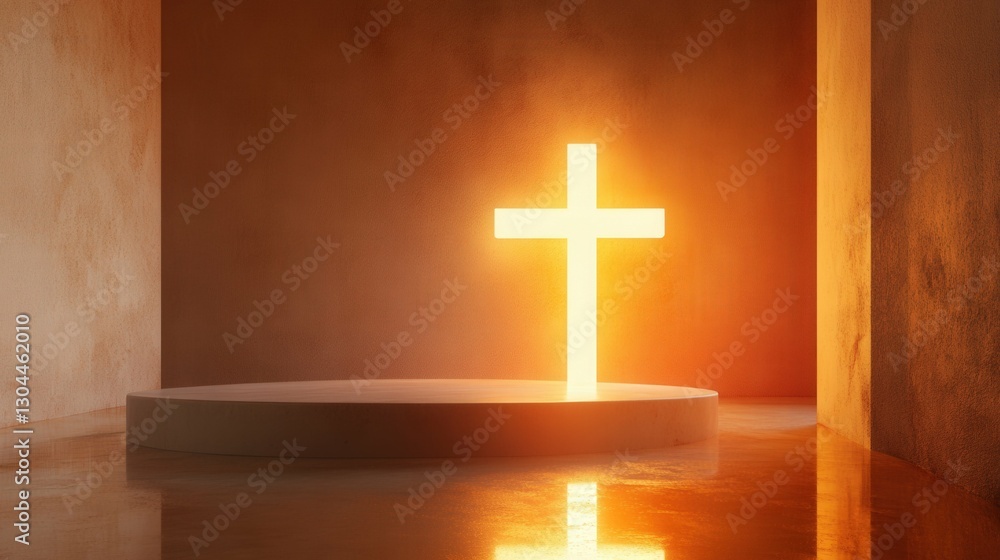 Naklejka premium Abstract glowing cross in a minimalist setting, soft golden light