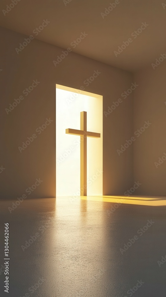 Naklejka premium Abstract glowing cross in a minimalist setting, soft golden light