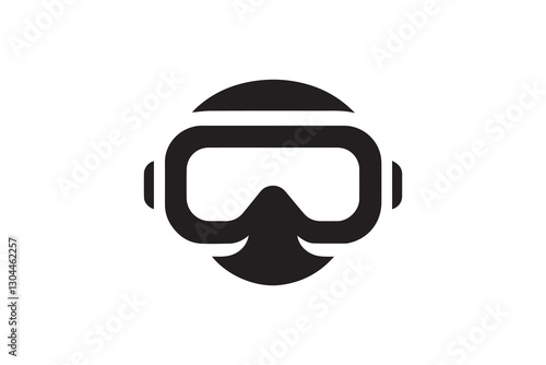 Scuba diving mask silhouette vector illustration in black and white, set against a white background