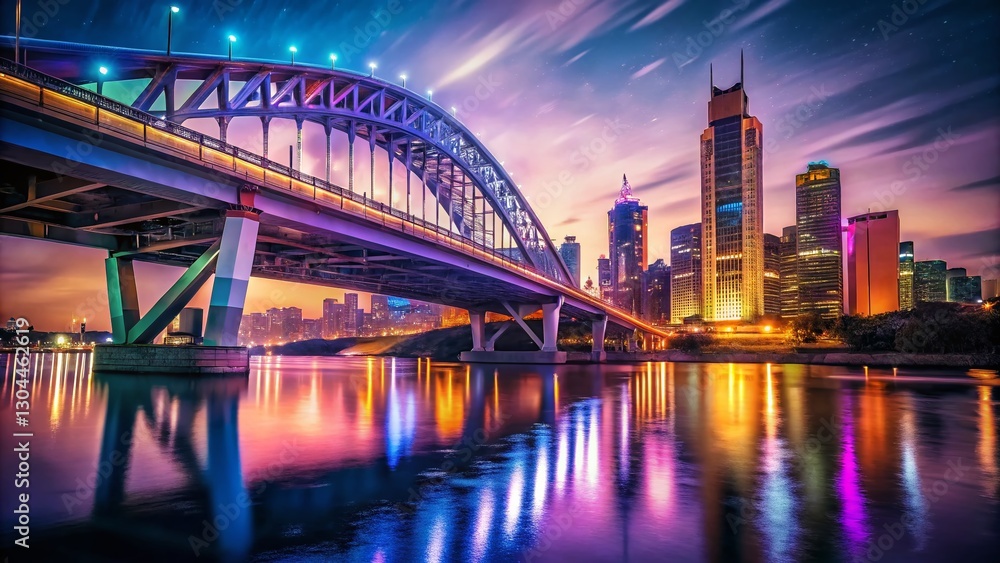 Naklejka premium Brisbane Merivale Bridge Urban Exploration Photography - River Cityscape at Dusk