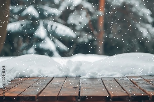 Wallpaper Mural Landscape with copy space. Wooden flooring strewn with snow in forest with fir-trees covered with snow fall. Torontodigital.ca
