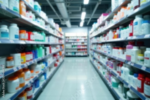 Wallpaper Mural Blurred pharmacy shelves, medicine, healthcare products, care, aisle, products Torontodigital.ca