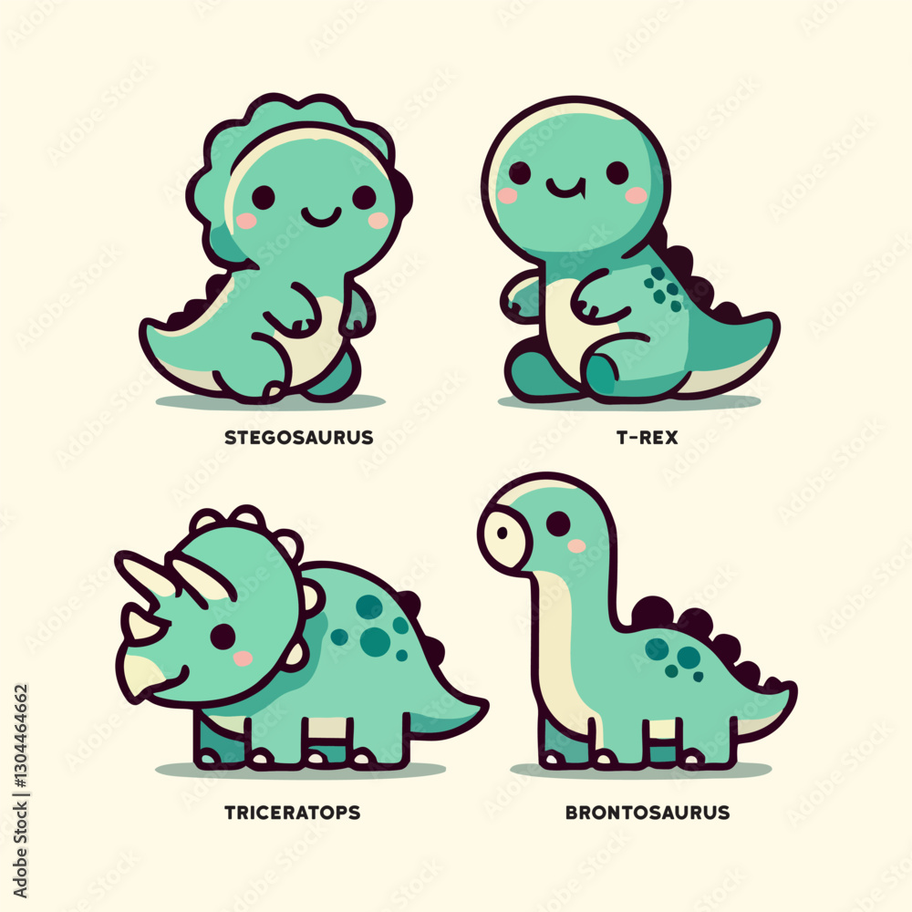 Obraz premium Hand-Drawn Cute Baby Dinosaur Collection – Fun and Playful Prehistoric Animals